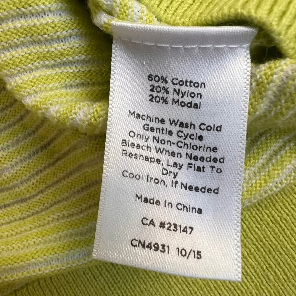Talbots Striped Tunic‎ Sweater in Kiwi/White Elbow Patches 3/4 Sleeve Sz Small P